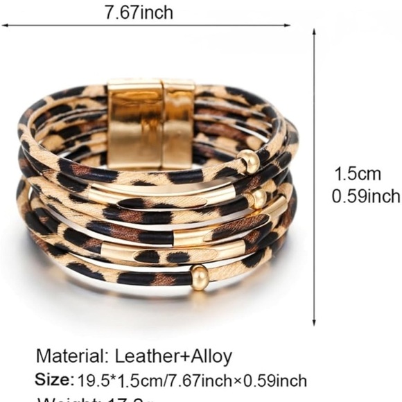 Leather Cuff Bracelet Leopard Animal Print - Picture 6 of 10